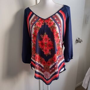 Heart Soul V-Neck floral 3/4 sleeve blouse XL
